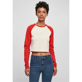 Image 1 of Urban Classics Дамска къса блуза с дълъг ръкав в червено и бяло Urban Classics whitesand/hugeredUB-TB5471-04016 - Бял, размер 3XL