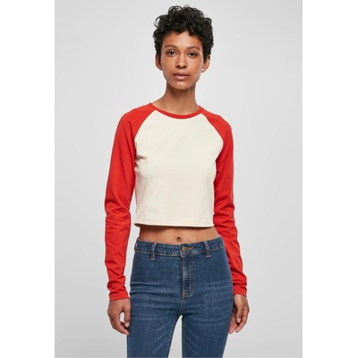 Urban Classics Дамска къса блуза с дълъг ръкав в червено и бяло Urban Classics whitesand/hugeredUB-TB5471-04016 - Бял, размер 3XL