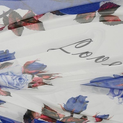 Elastický tyl N5918 LOVE, modrej ruže, š.145