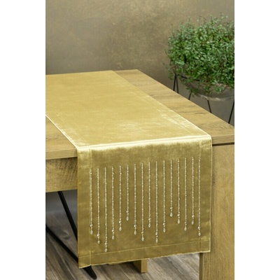 Takoy Zlatý sametový stolní běhoun ROYAL 3 se zirkony 35x140 cm-HF-390318 | 35 x 140 cm