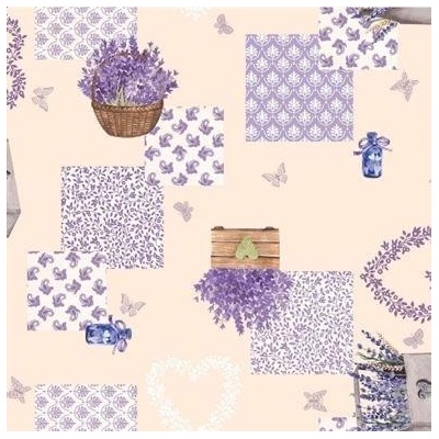 Obrus PVC 3581526, metráž, 20 m x 140 cm, levanduľové dekorácie na béžovom podklade, IMPOL TRADE