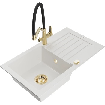 Mexen Pablo гранитна мивка с 1 отделение и отцедник с кухненски смесител Duo, бяла - 6510-20-671701-57-G (6510-20-671701-57-G)