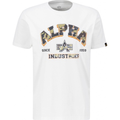 Alpha Industries pánske tričko College camo T white biele