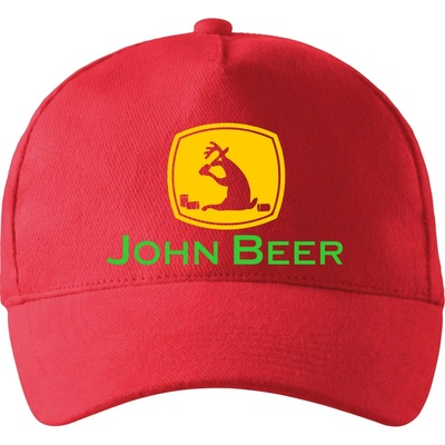 John Beer jelen s pivem se zahnutým kšiltem a látkovou sponou Červená