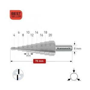 Karnasch Стъпално свредло Ø 4-20 mm (x 4 mm), HSS-XE без покритие, 2x прав канал, BESTSELLER (1411)