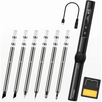 FNIRSI HS-01 SMART Електрическо програмируемо микрозапояване с дисплей, 6 накрайника, 80°C-420°C, черно (HS-01 black 6 tips)