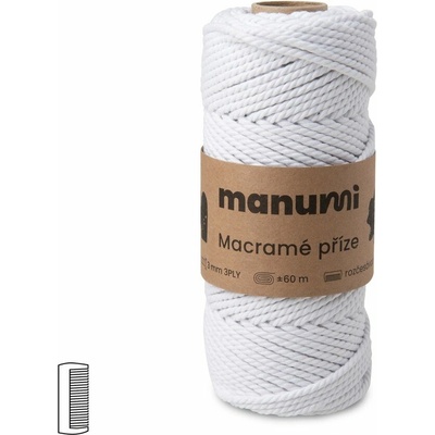 Manumi Macramé příze stáčená 3PLY 3mm bílá - 1 ks