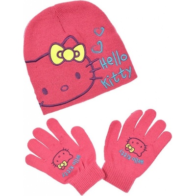 čepice a rukavice HELLO KITTY malinová