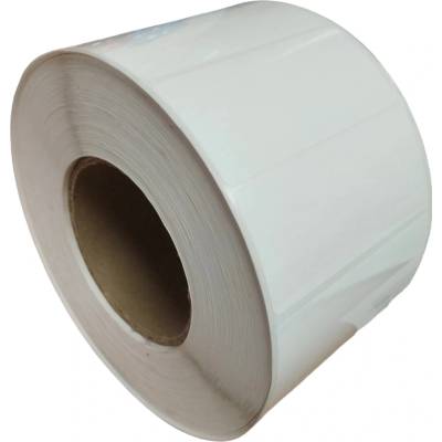 Plastová Etiketa 90 mm x 40 mm, Polypropylén, Biela, Dutinka 76 mm, 3000 ks/kotúč, Silné lepidlo, Deaktivácia lepidla, Priemer kotúča 152 mm