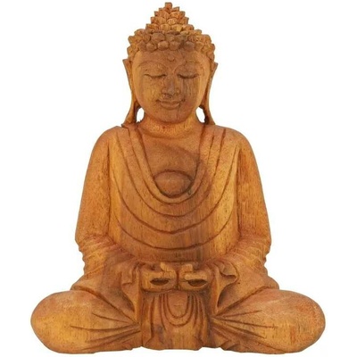 Soška Buddha dřevo 20 cm Dhyan tmavá 02