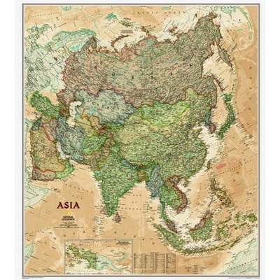 Asie National Geographic Executive - nástěnná mapa 86 x 100 cm, lamino + dřevěný rám