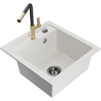 Mexen Vito гранитна мивка с 1 отделение и кухненски смесител Flora, бял - 6503-20-670401-57-B (6503-20-670401-57-B)