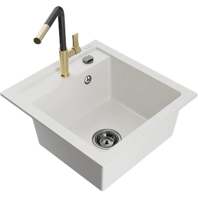 Mexen Vito гранитна мивка с 1 отделение и кухненски смесител Flora, бял - 6503-20-670401-57-B (6503-20-670401-57-B)