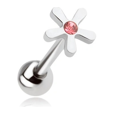 Šperky eshop piercing do jazyka z oceli květ s růžovým zirkonem PC08.12