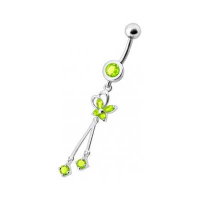 Šperky4U piercing do pupíku s motýlkem světle zelené zirkony BP01204-G