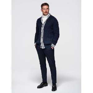 Ombre Clothing Мъжки пуловер със шал яка в препи стил - тъмно син V4 OM-SWCD-0152 Ombre Clothing Ombre Clothing | Sin | МЪЖЕ | L