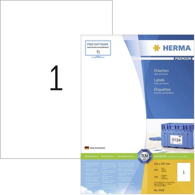 Herma 4428 210 x 297 mm papier biela 100 ks trvalé univerzálne etikety atrament, laser, kópie