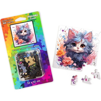 WoodMix Puzzles Дървен пъзел WoodMix, Котки, 40 части - Коте и рози (WM-P40-0014)