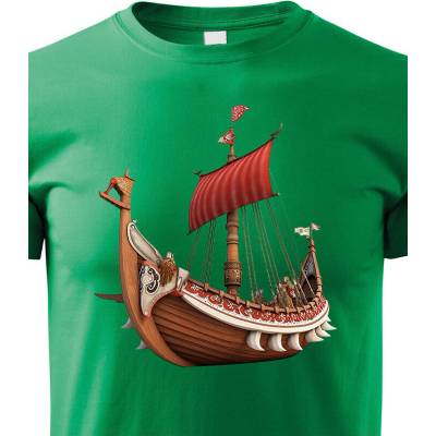 Dětské tričko Vikingská loď Zelená Canvas Dětské tričko Bezvatriko.cz 1978