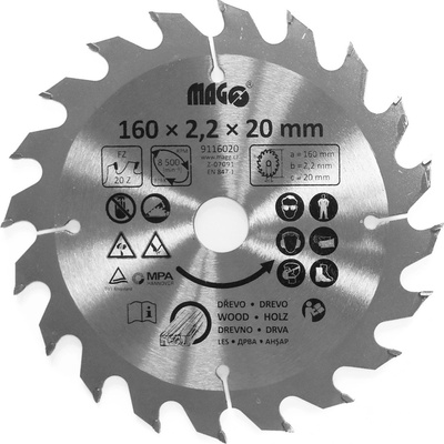 Magg Pilový kotouč 160x2,2x20mm/20 zubů rovné