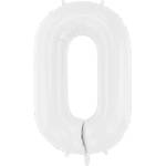 PartyDeco Фолиев балон рожден ден, число 0 - бял, 86см