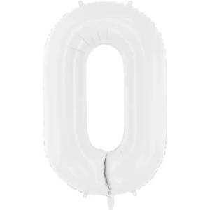 PartyDeco Фолиев балон рожден ден, число 0 - бял, 86см