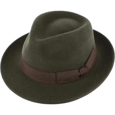 Fiebig Headwear since 1903 Klasický trilby klobouk vlněný se střední krempou Bogart olivový s hnědou stuhou