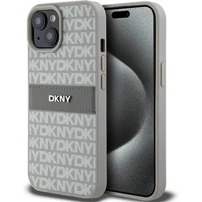 DKNY Кейс DKNY Leather Mono Stripe & Metal Logo за iPhone 15 Plus / 14 Plus, бежов (3666339260545)