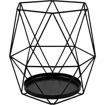 Kovová geometrická lucerna na svíčku, černá, 15 × 15 × 18 cm