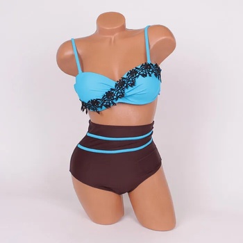 Image 1 of Бански 3 части в синьо и кафяво