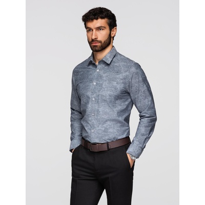 Ombre Clothing Класическа мъжка фланелена памучна риза с цветя - сива V3 K701 Ombre Clothing Ombre Clothing | Siv | МЪЖЕ | S