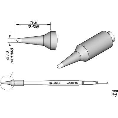 JBC C245175E – zkosený pájecí hrot Ø 1,2 mm E