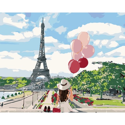 ZUTY Malování podle čísel ŽENA S BALONKY PŘED EIFFELOVKOU 80 x 100 cm