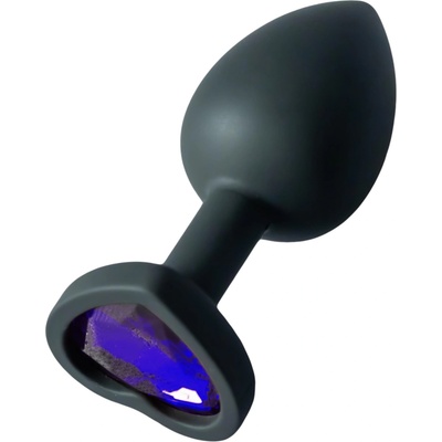 Sunfo - силиконов анален плуг със сърцевиден лилав камък (черен)