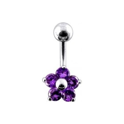 Šperky4U stříbrný piercing do pupíku kytička BP01070-A
