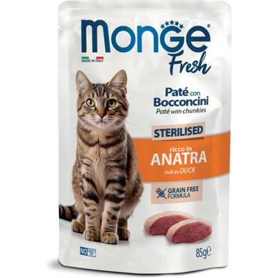 MONGE Fresh Sterilised paštéta s kačacími kúskami v kapsičke pre sterilizované mačky 85 g