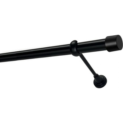 OK-GarnýžeCZ Garnýž kovová jednořadá 25mm Pullo černá 150 cm do stěny / na tunýlek - bez kroužků