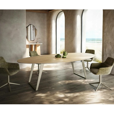 DELIFE Edge oválný 280 x 130 cm keramika Laminam Sabbia dubová kov šikmý titanová barva