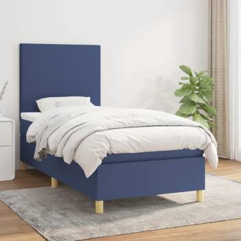 vidaXL Боксспринг легло с матрак, синя, 90x200 см, плат (3142151)