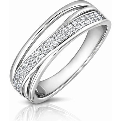 Minet JMAN0417SR Křížený stříbrný prsten s bílými zirkony – Zboží Mobilmania