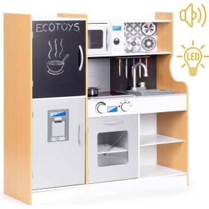 ECOTOYS Детска кухня със звук, led, дъска, метални аксесоари, ecotoys, над 3г (tl053001)