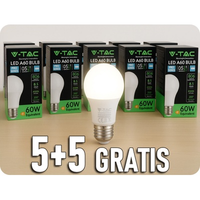 V-TAC E27 LED žiarovka 8,5W, 806lm, SAMSUNG chip, A60, 5+5 Teplá biela