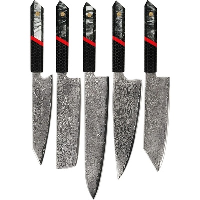HARAHU Комплект кухненски ножове дамаск za-37462 - Комплект 5бр / Черен / Червен kp37462 (za-37462)
