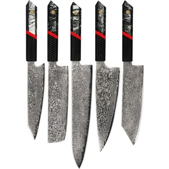 HARAHU Комплект кухненски ножове дамаск za-37462 - Комплект 5бр / Черен / Червен kp37462 (za-37462)