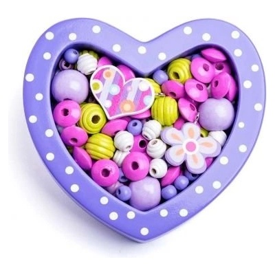 Woodyland Woody - Дървени мъниста за нанизване - Малко лилаво сърце
