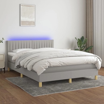 vidaXL Боксспринг легло с матрак и LED, светлосиво, 140x190 см, плат (3133869)