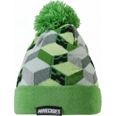 Fashion.uk Dětská pletená čepice s bambulí Minecraft motiv Svět z kostek
