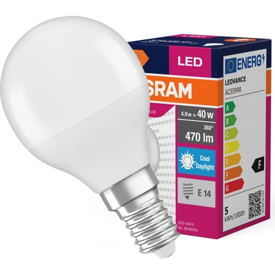 Osram Žiarovka LED FR 040 ean7630 non-dim, 4,9W/865 E14 6500K Value CLASSIC P