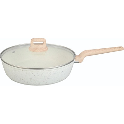 Voltz Дълбок тиган с капак Voltz Nice OV54419E28CD, 28x6.8 см, Мраморно покритие, Индукция, Кремав меланж (OV54419E28CD)