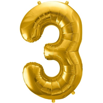 PartyDeco Fóliový balónek číslo 3 zlatý 86 cm